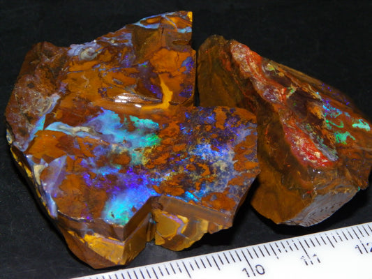 2 Nice Rough/Sliced Opals 303.8cts Queensland Australia Blue/Green Fires :)