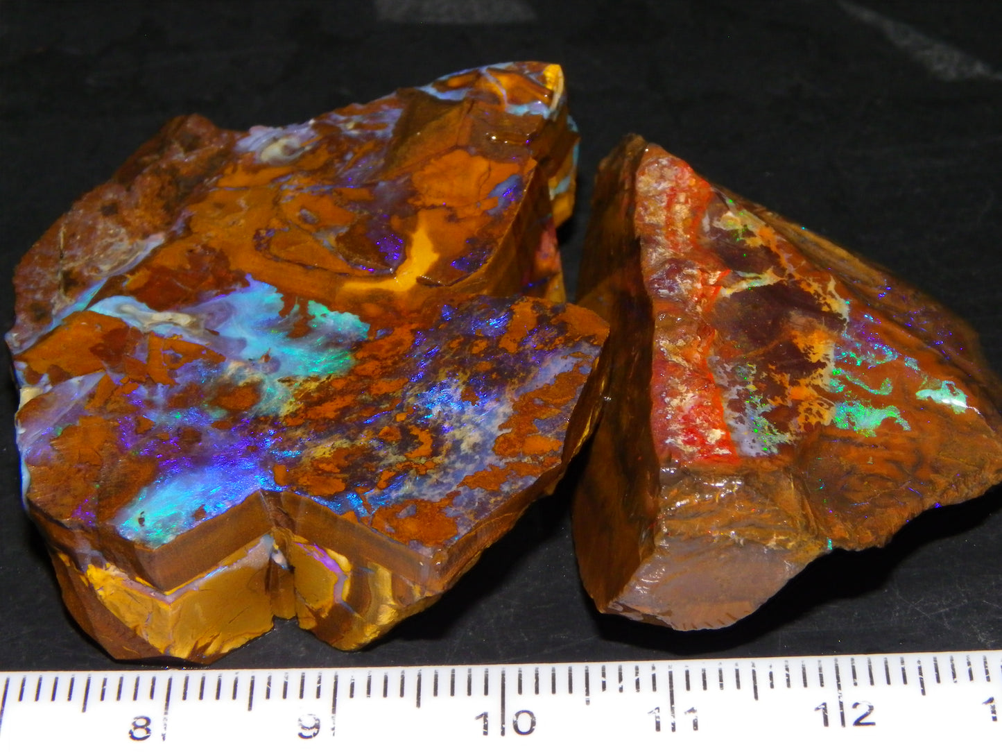 2 Nice Rough/Sliced Opals 303.8cts Queensland Australia Blue/Green Fires :)