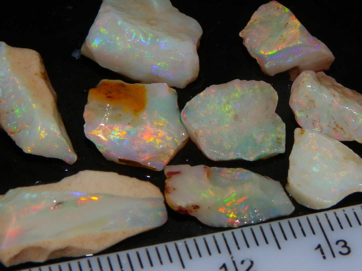 Nice Coober Pedy Opal Rough Parcel 27.4cts Bright Multicolours Crystal/Milky Base Seam