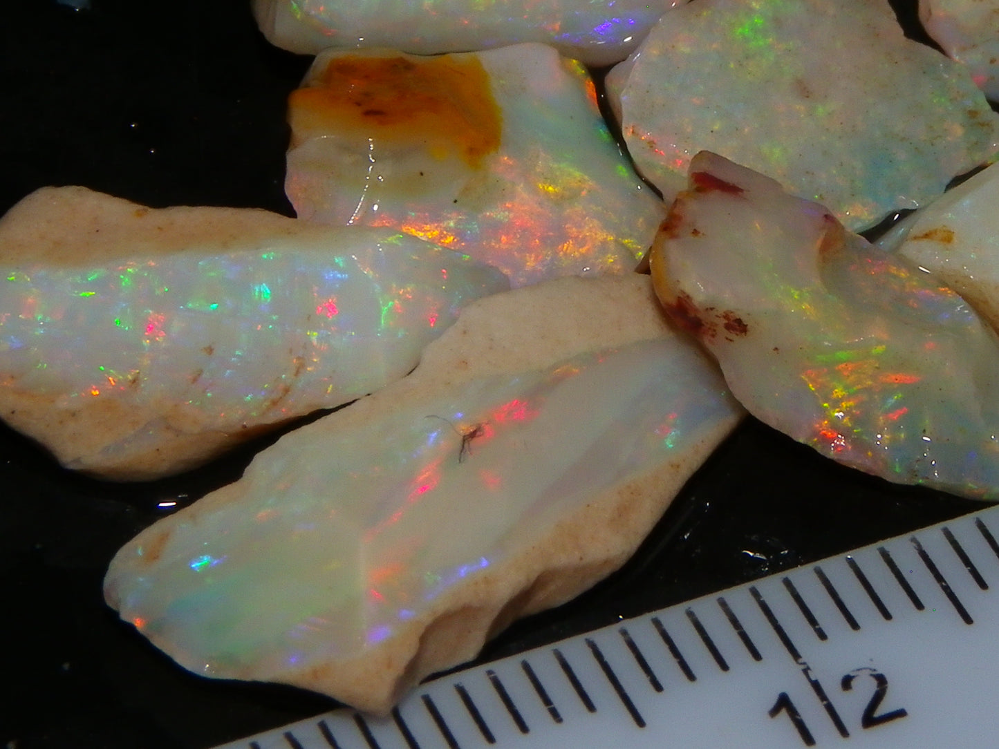 Nice Coober Pedy Opal Rough Parcel 27.4cts Bright Multicolours Crystal/Milky Base Seam