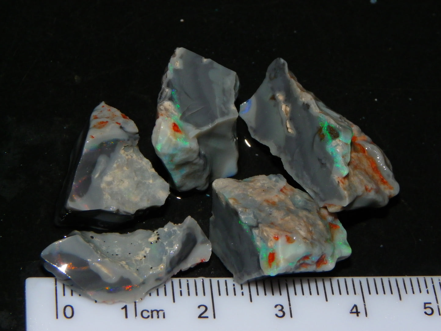 Nice Dark Lightning Ridge Opal Rough Parcel 64.5cts Green/reds Black Opals