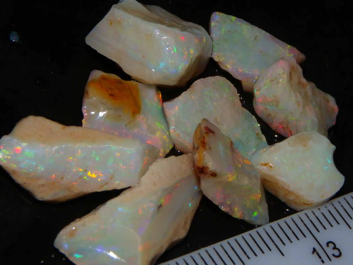 Nice Coober Pedy Opal Rough Parcel 27.4cts Bright Multicolours Crystal/Milky Base Seam