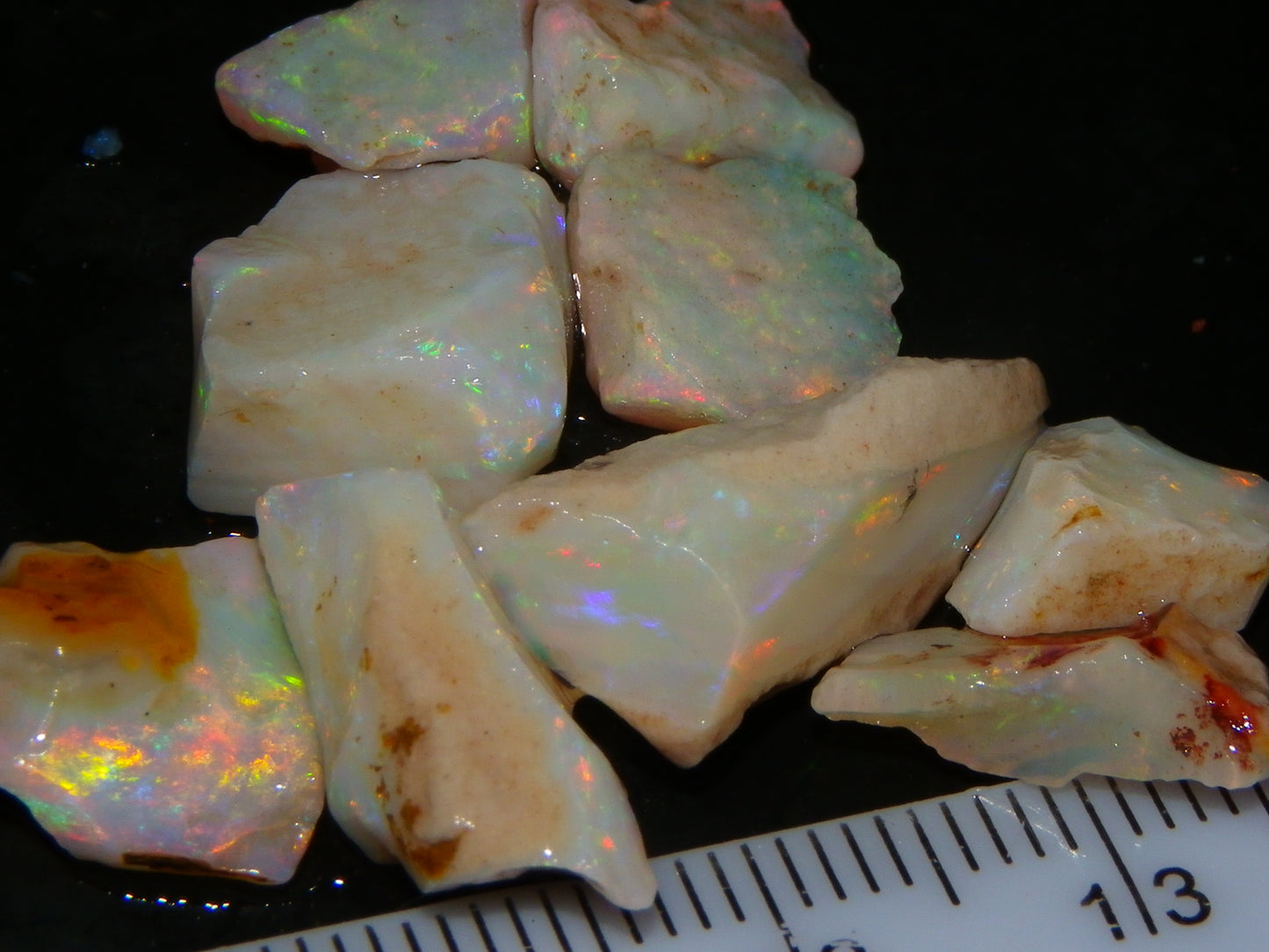 Nice Coober Pedy Opal Rough Parcel 27.4cts Bright Multicolours Crystal/Milky Base Seam