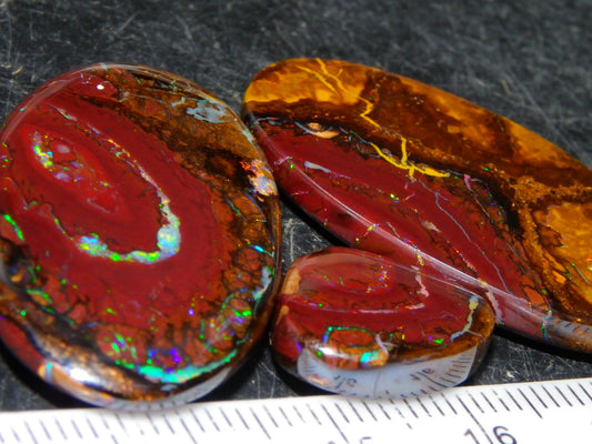 3 Quality Koroit Opal Cabs/Freeforms set 90.81cts Nut/Pattern Fires double sided