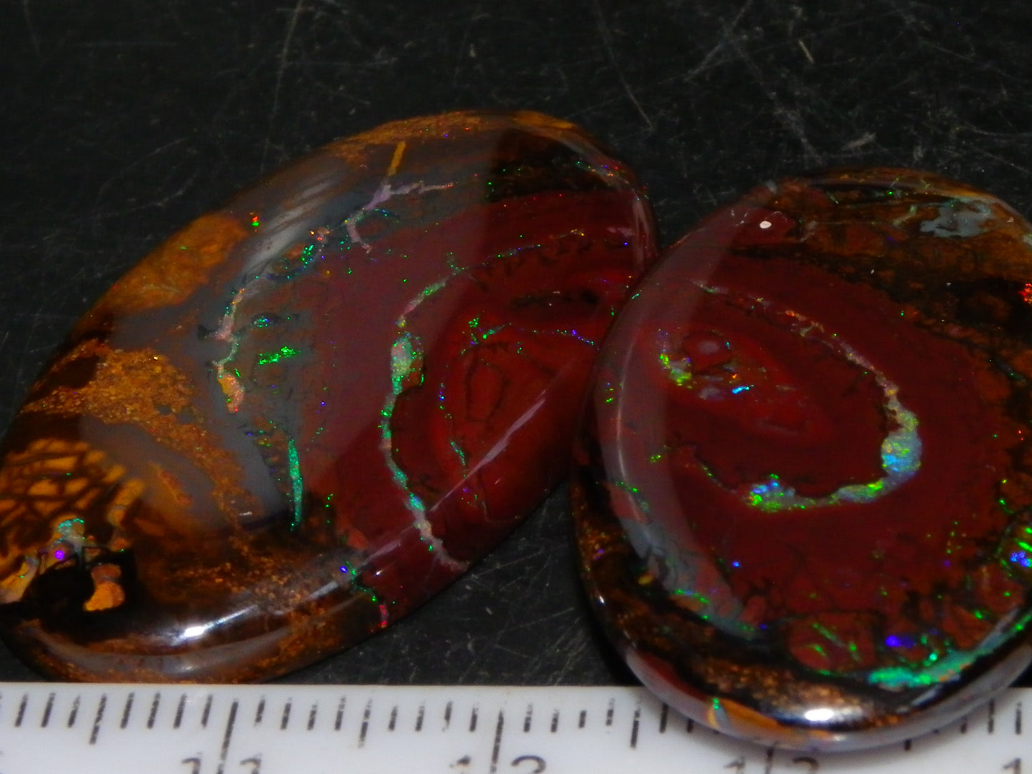 3 Quality Koroit Opal Cabs/Freeforms set 90.81cts Nut/Pattern Fires double sided