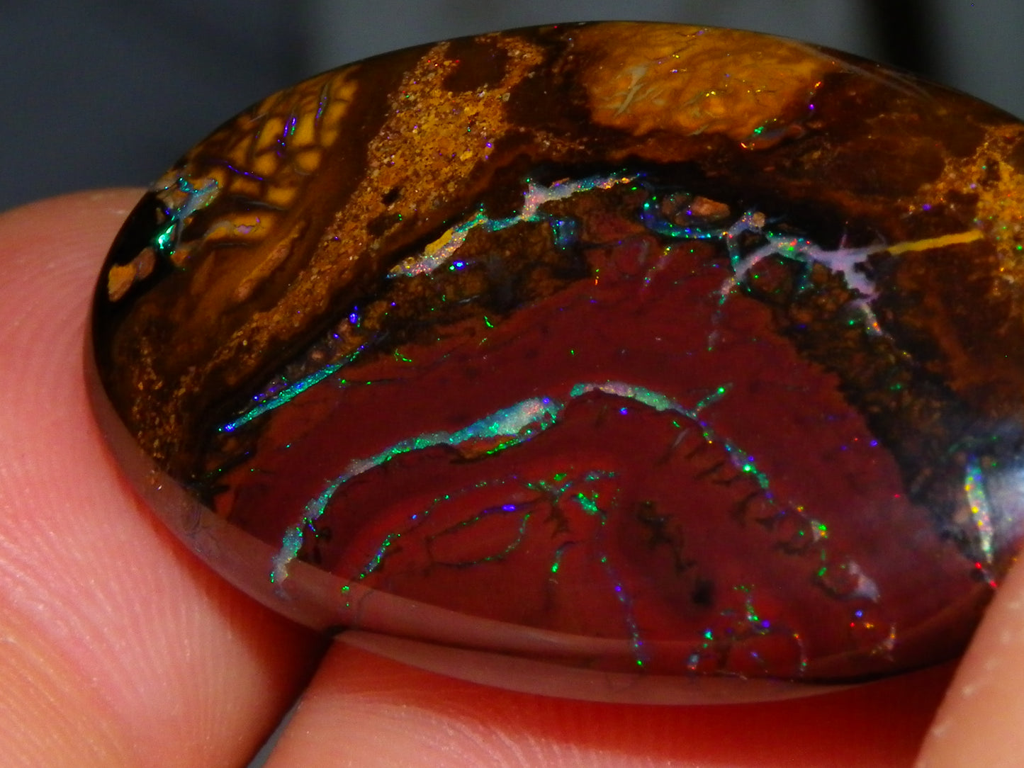 3 Quality Koroit Opal Cabs/Freeforms set 90.81cts Nut/Pattern Fires double sided