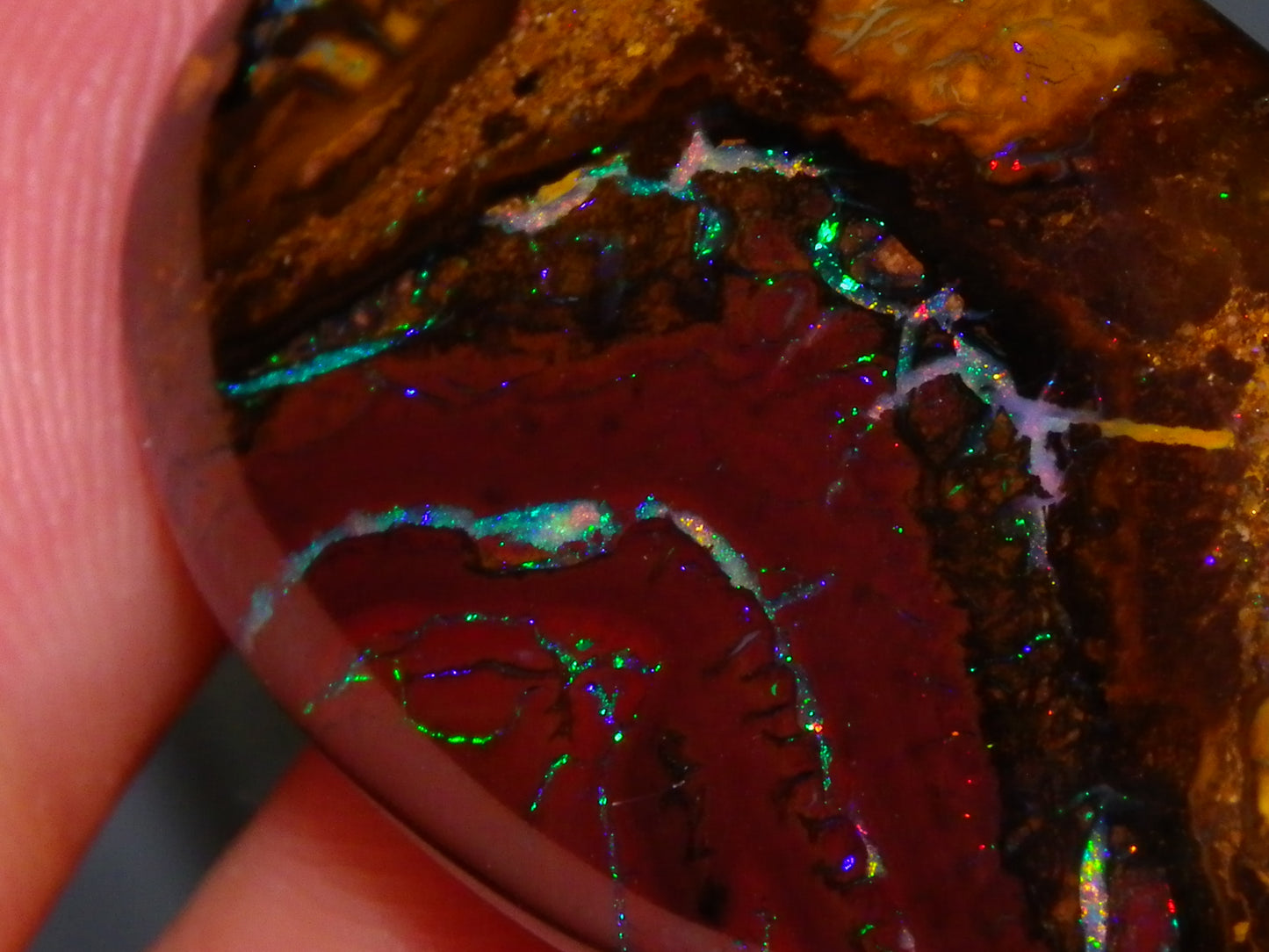 3 Quality Koroit Opal Cabs/Freeforms set 90.81cts Nut/Pattern Fires double sided