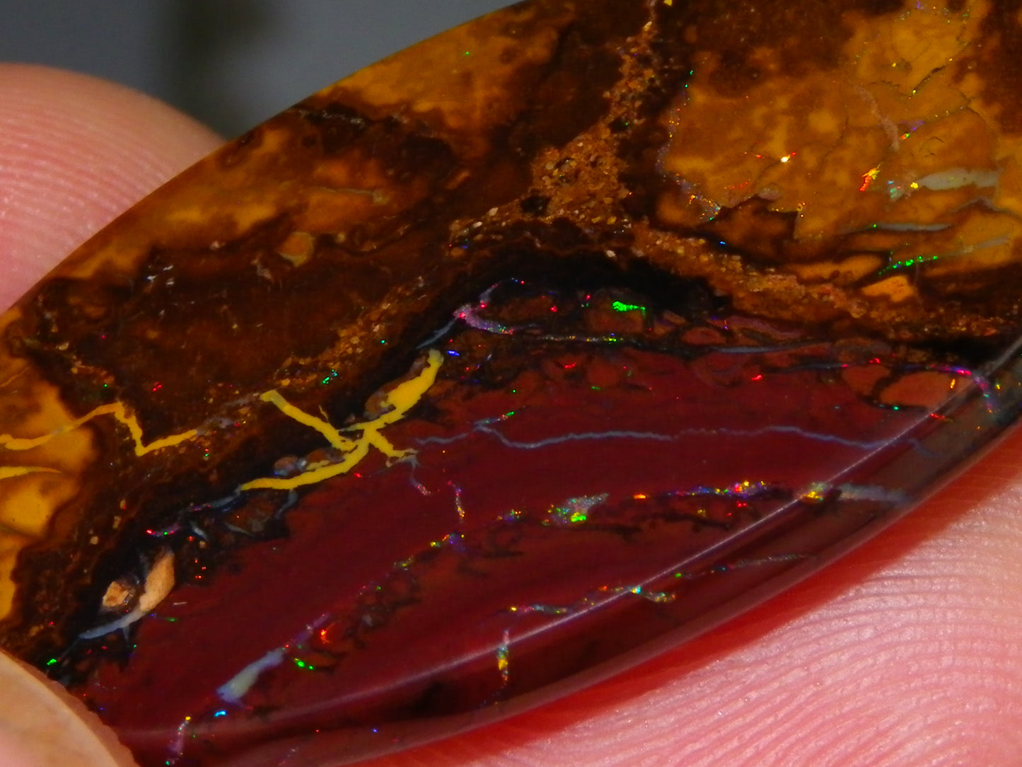 3 Quality Koroit Opal Cabs/Freeforms set 90.81cts Nut/Pattern Fires double sided