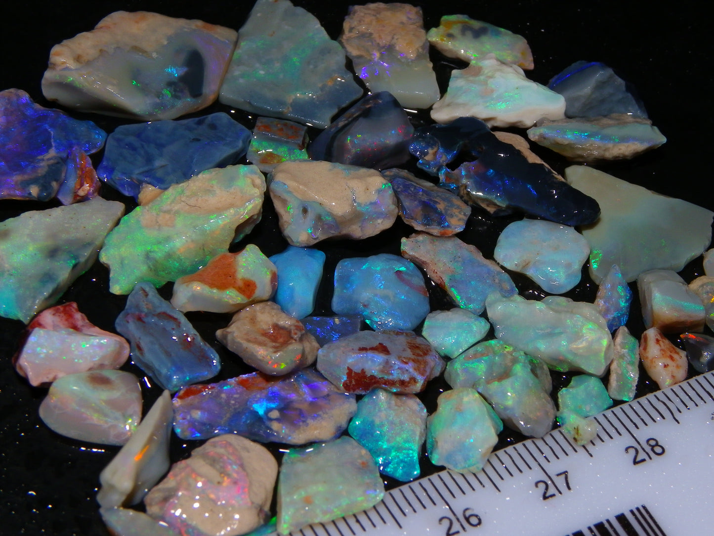 Nice Lightning Ridge Opal Parcel 98.6cts Fires/specimens Crystal/Seam/Dark Base