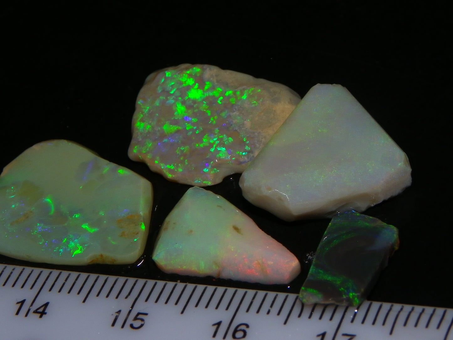 5 Nice Rubbed Lightning Ridge Opals 22cts Fires/Patterns Australia Mixed Base :)