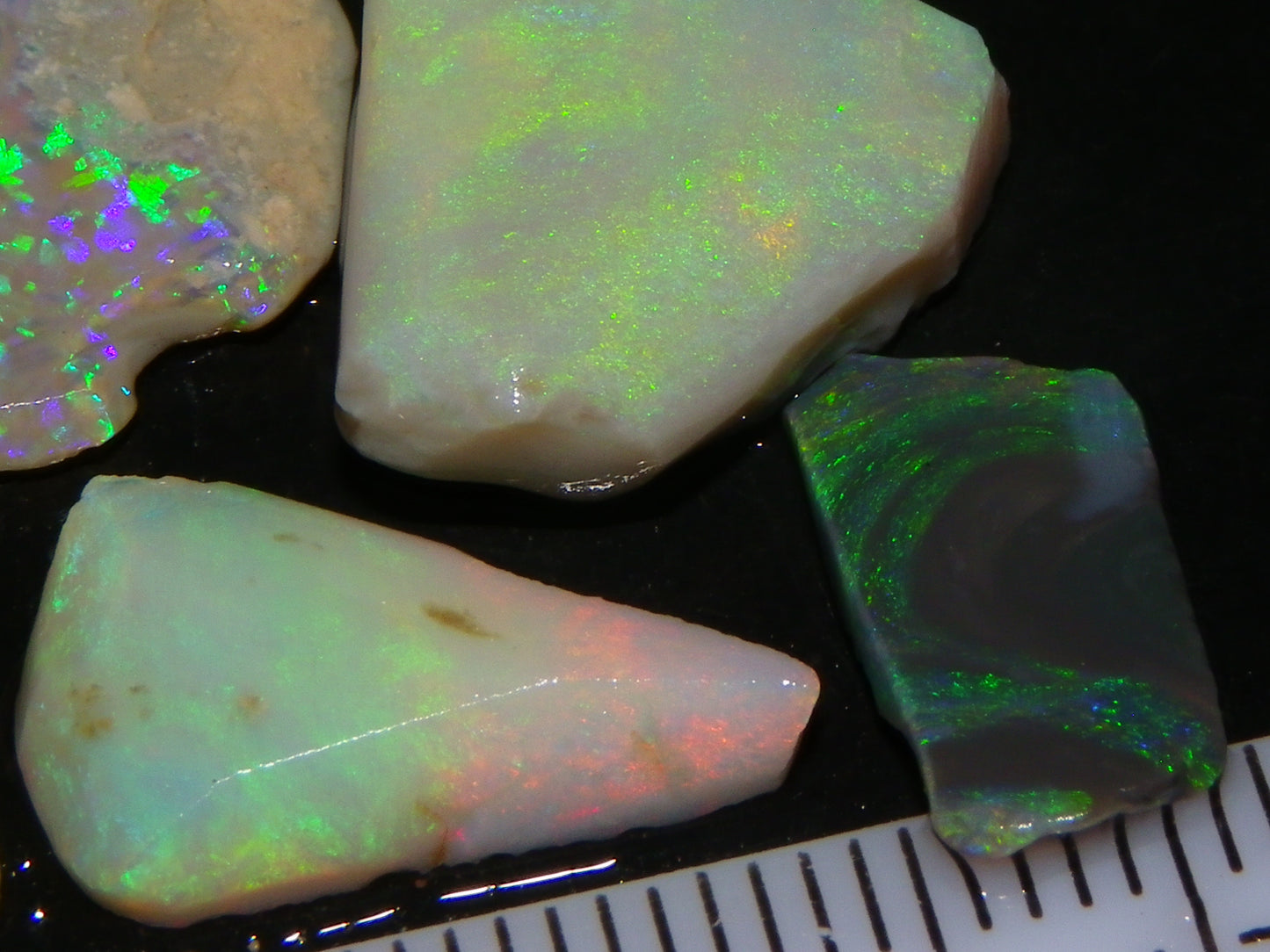 5 Nice Rubbed Lightning Ridge Opals 22cts Fires/Patterns Australia Mixed Base :)