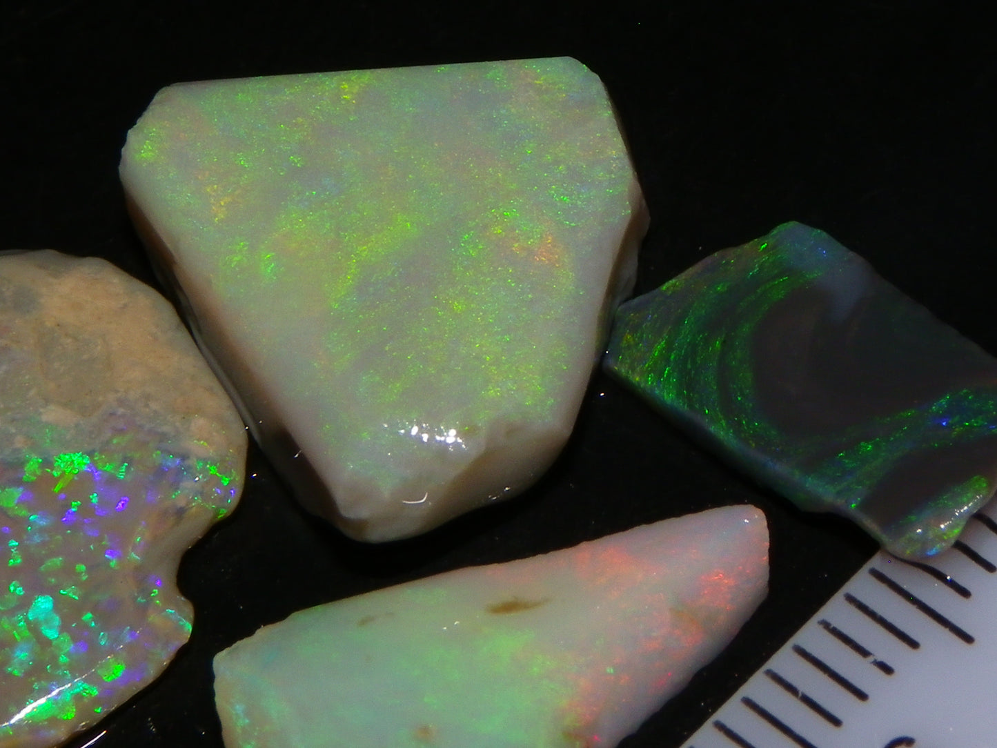 5 Nice Rubbed Lightning Ridge Opals 22cts Fires/Patterns Australia Mixed Base :)