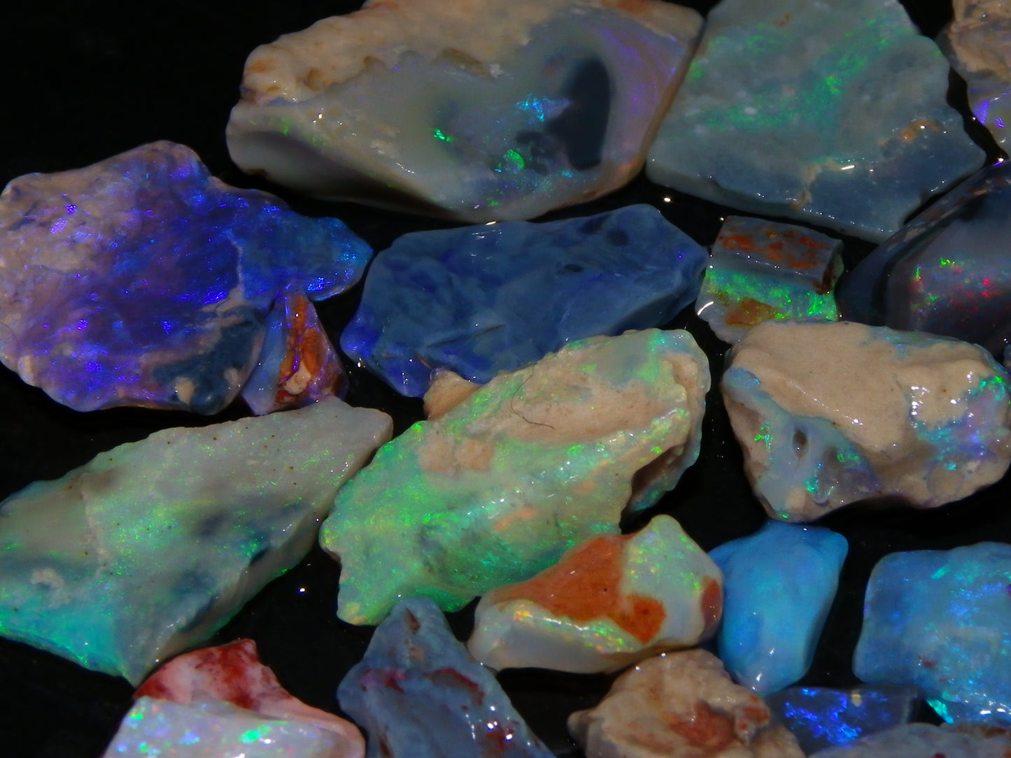 Nice Lightning Ridge Opal Parcel 98.6cts Fires/specimens Crystal/Seam/Dark Base