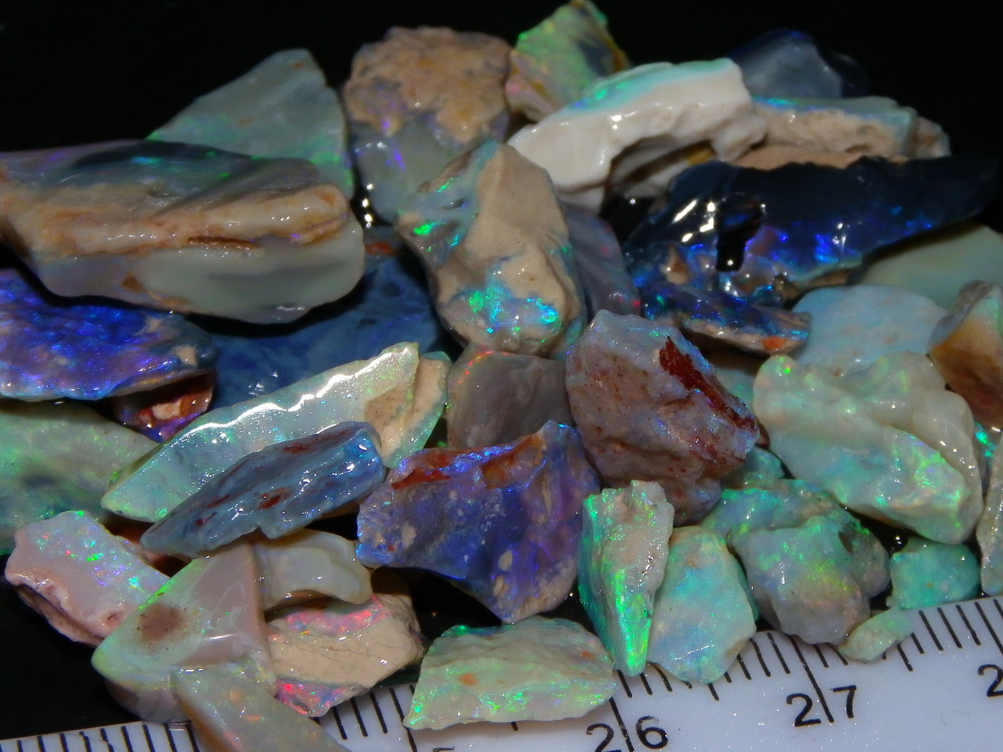 Nice Lightning Ridge Opal Parcel 98.6cts Fires/specimens Crystal/Seam/Dark Base