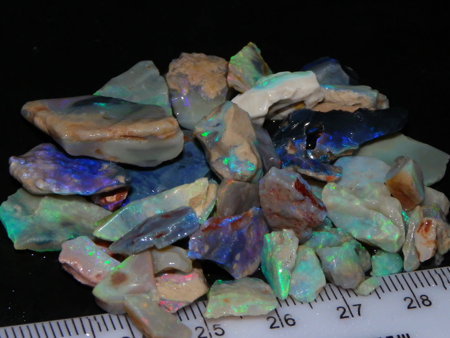 Nice Lightning Ridge Opal Parcel 98.6cts Fires/specimens Crystal/Seam/Dark Base