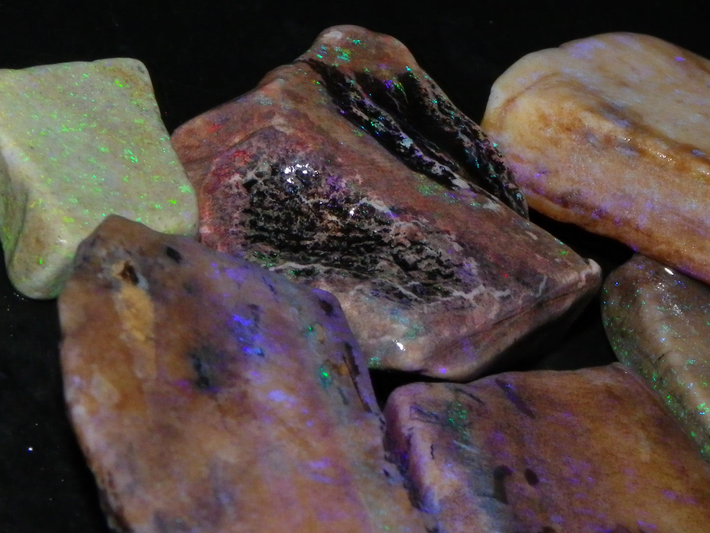 Nice Andamooka Matrix Opal Rough/Sliced Specimens 176.6cts Purple/Greens :)