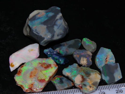 Nice Rough/Rubbed Lightning Ridge Opal Parcel 117.7cts Mixed Base Green/Blue/Pinks