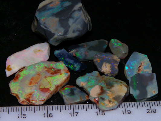 Nice Rough/Rubbed Lightning Ridge Opal Parcel 117.7cts Mixed Base Green/Blue/Pinks