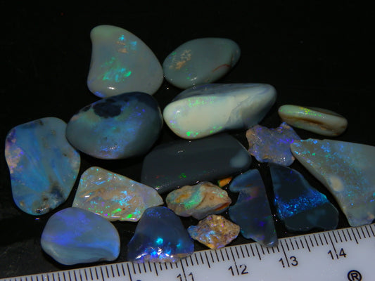 Nice Rough/Rubbed Lightning Ridge Opals 93cts Blue/Purple/Greens :)