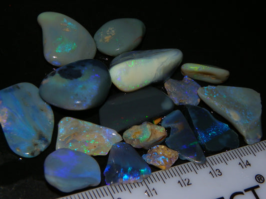 Nice Rough/Rubbed Lightning Ridge Opals 93cts Blue/Purple/Greens :)