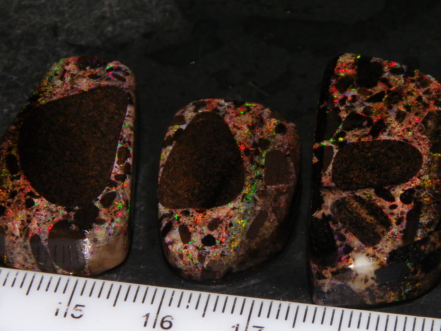 3 Nice Andamooka Matrix Opal Rough/Preforms 110.9cts red/Green Fires Au