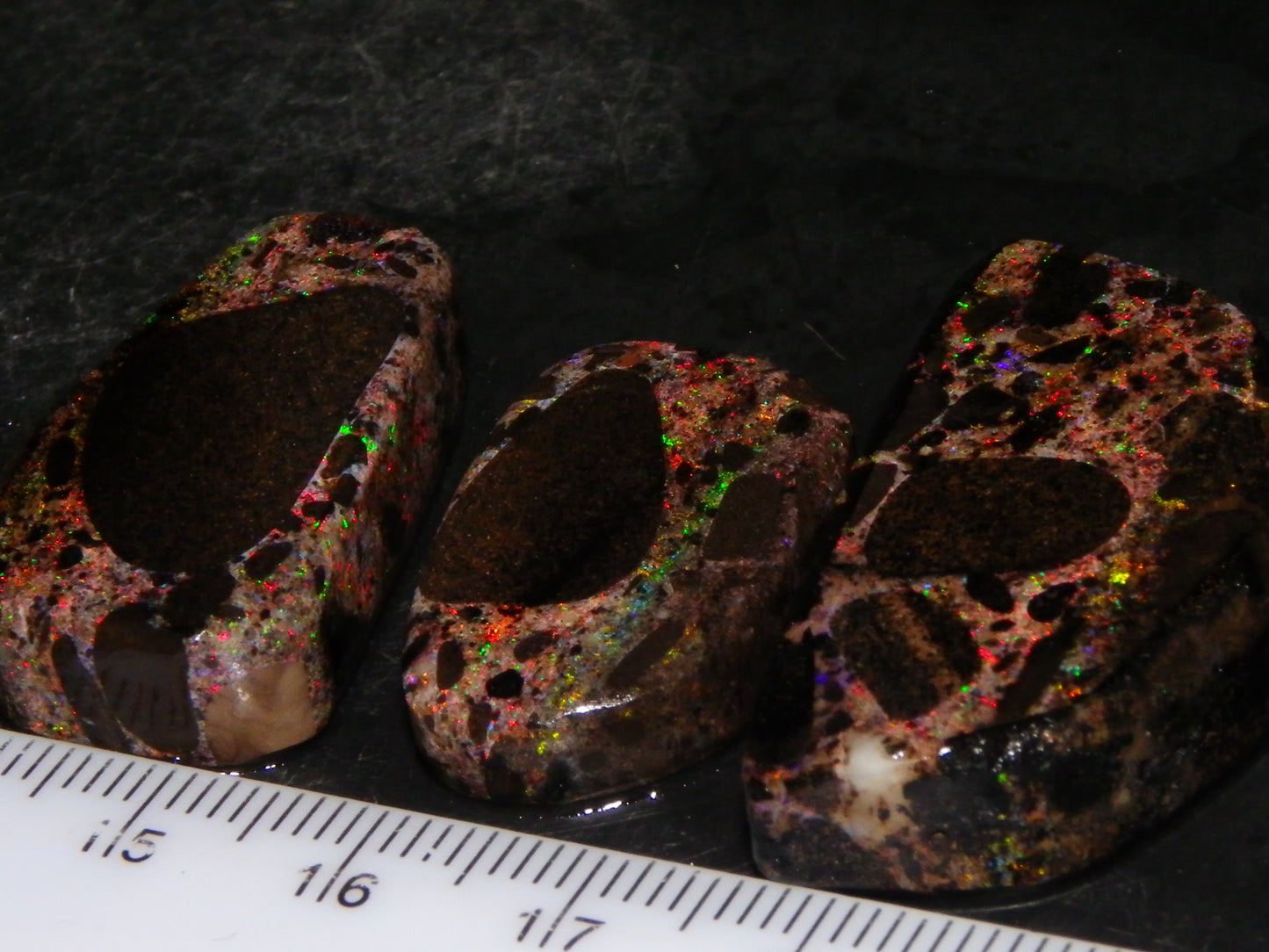 3 Nice Andamooka Matrix Opal Rough/Preforms 110.9cts red/Green Fires Au