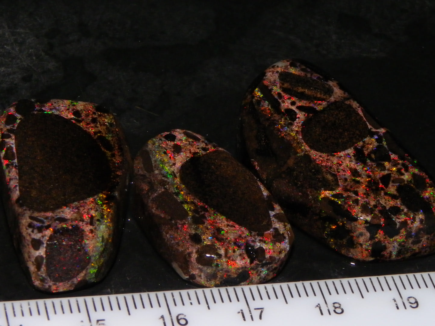 3 Nice Andamooka Matrix Opal Rough/Preforms 110.9cts red/Green Fires Au