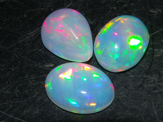 3 Nice Quality Cut/Polished Welo Crystal Opals 10.11cts Multicolour Fires Ethiopia
