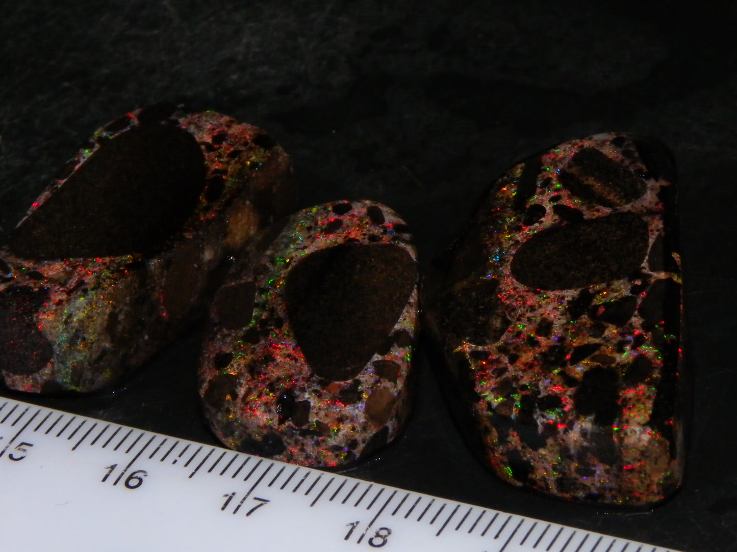 3 Nice Andamooka Matrix Opal Rough/Preforms 110.9cts red/Green Fires Au