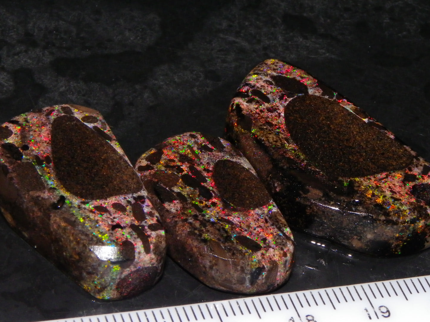 3 Nice Andamooka Matrix Opal Rough/Preforms 110.9cts red/Green Fires Au