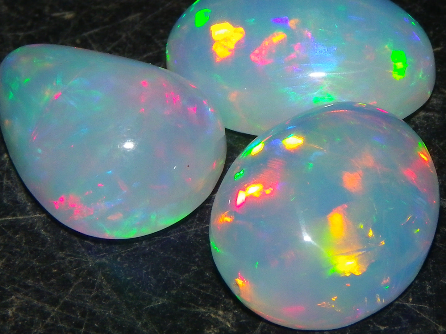 3 Nice Quality Cut/Polished Welo Crystal Opals 10.11cts Multicolour Fires Ethiopia