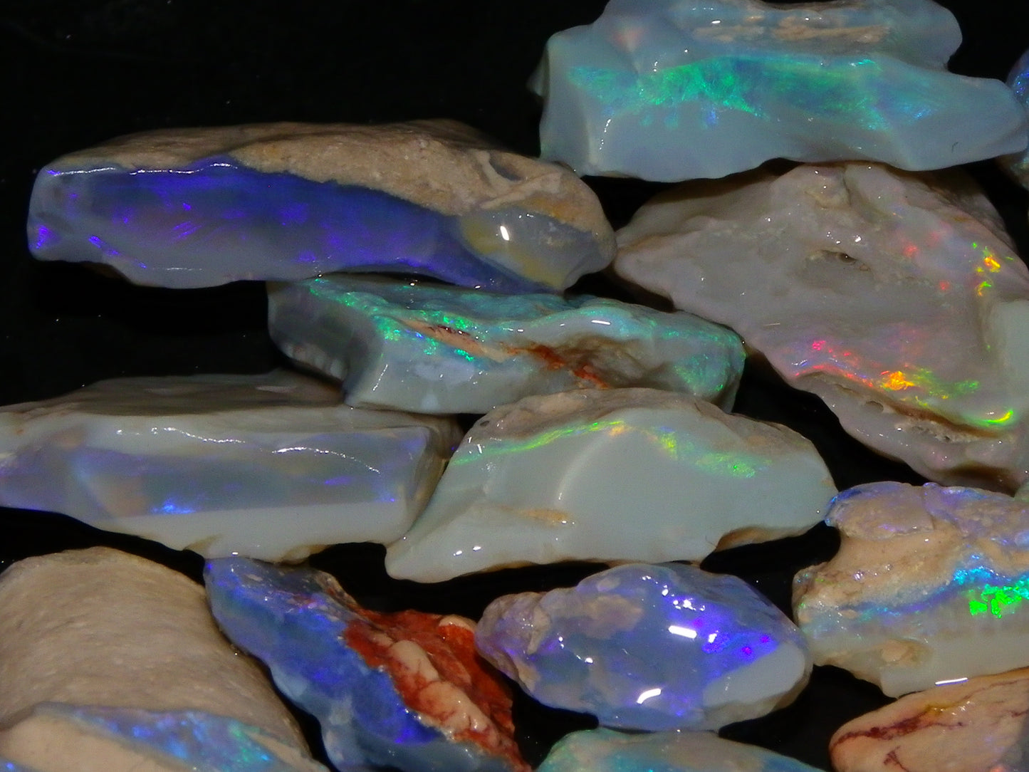 Nice Parcel Rough Lightning Ridge Opals 173.30cts Seam/Crystal/Light Base Fires