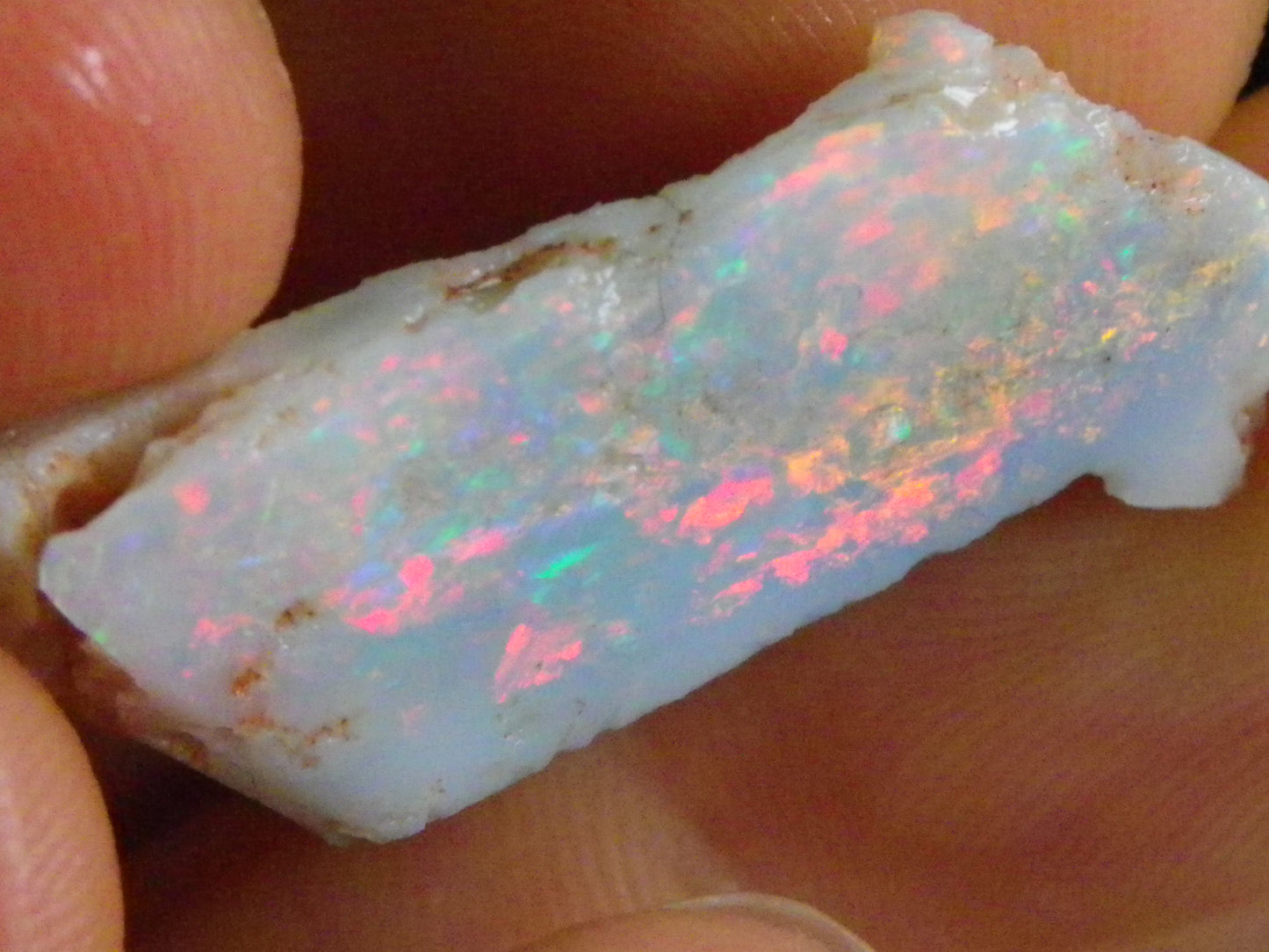 NIce Rubbed/Rough Lightning Ridge Opal 16cts Pink/Blue Fire Bar Light Base Au