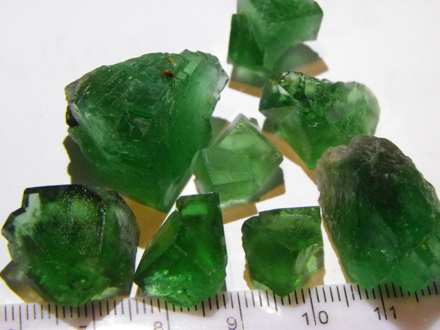 8 Nice Green Fluorite Crystals/Twins/Specimens 201cts Diana Maria Mine Weardale