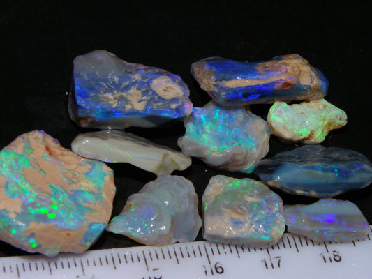 Nice Rough/Rubbed Lightning Ridge Opal Parcel 91cts Green/Blue/Purple Fires