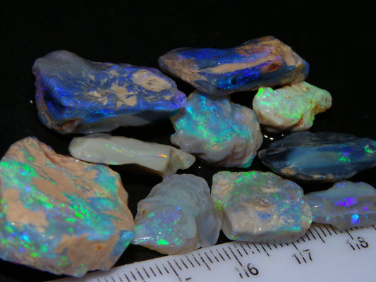 Nice Rough/Rubbed Lightning Ridge Opal Parcel 91cts Green/Blue/Purple Fires