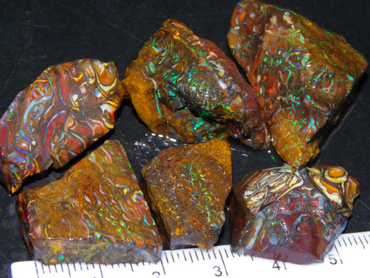 Nice Gem Grade Koroit Opal Rough/Sliced Parcel 240cts Green/Blue/Red Fires Qld Australia