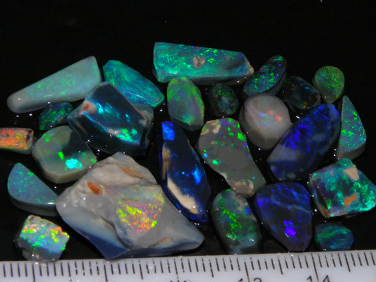 Nice Rubbed/Rough Black Opal Parcel 49.45cts Blue/Green Fires Lightning Ridge Au