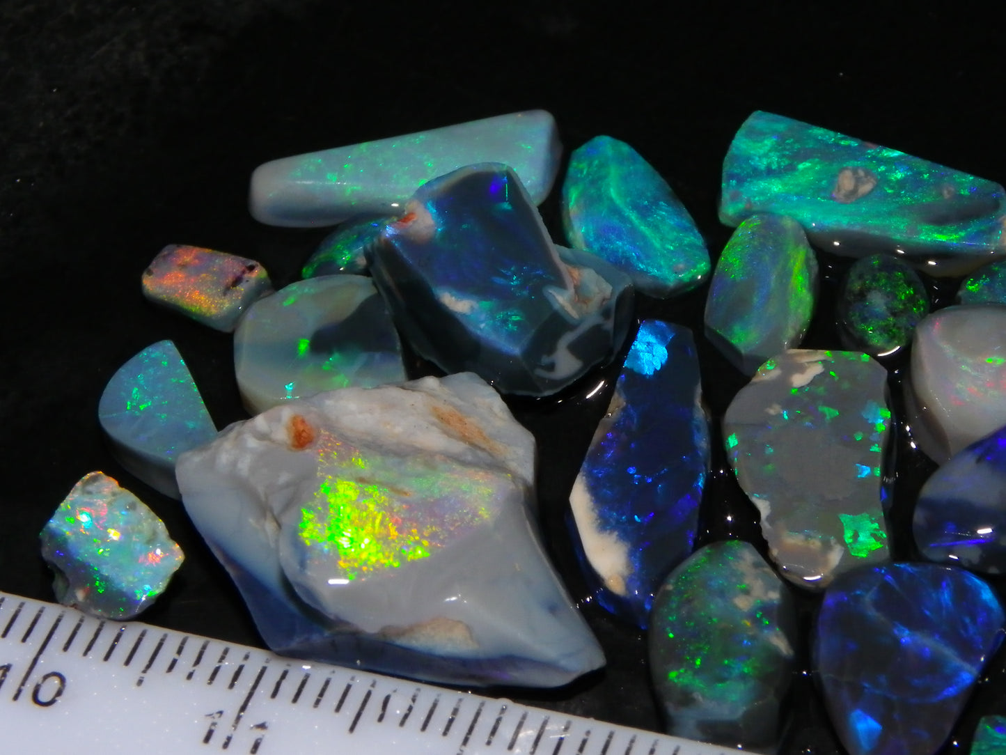 Nice Rubbed/Rough Black Opal Parcel 49.45cts Blue/Green Fires Lightning Ridge Au