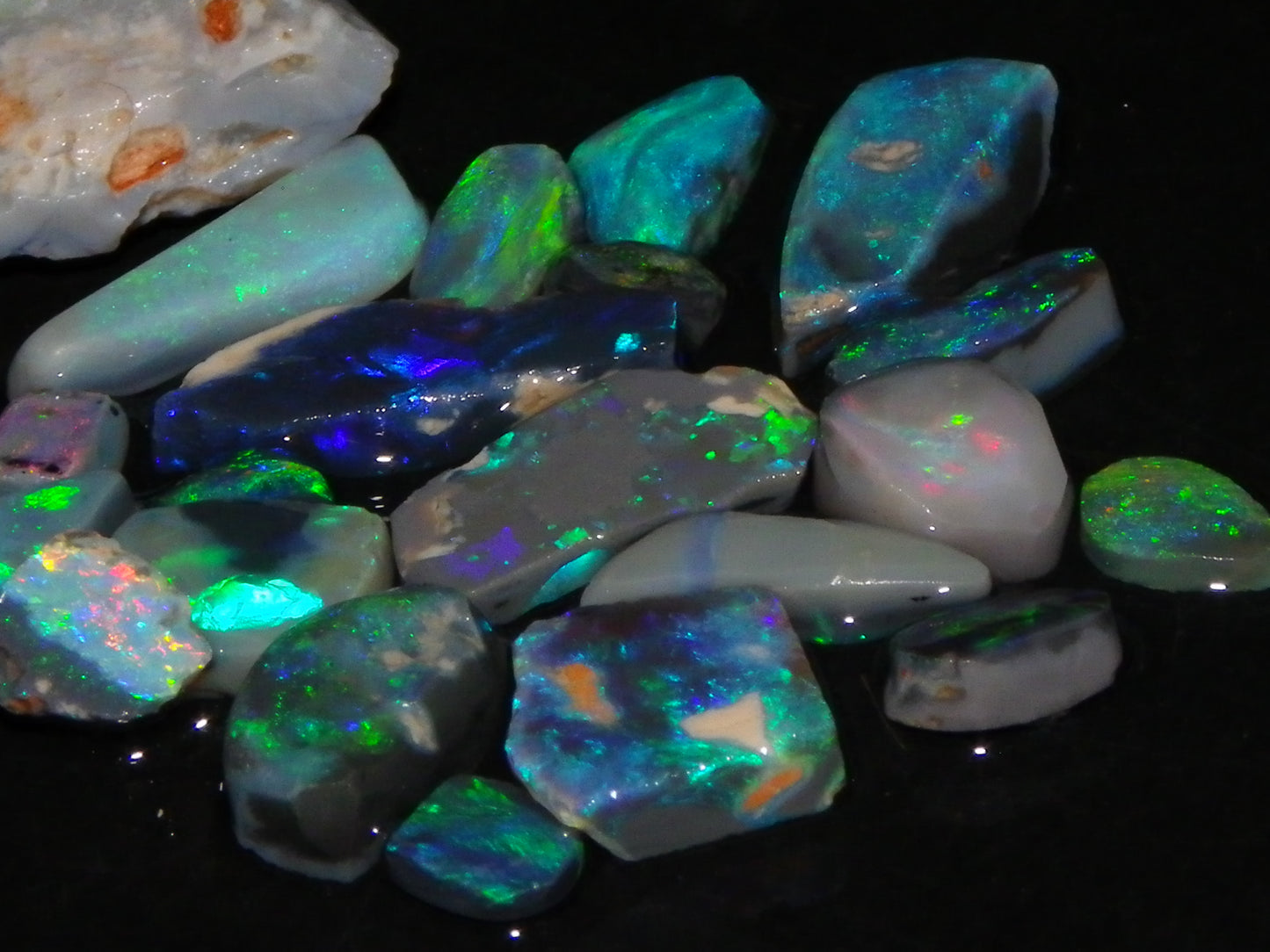 Nice Rubbed/Rough Black Opal Parcel 49.45cts Blue/Green Fires Lightning Ridge Au