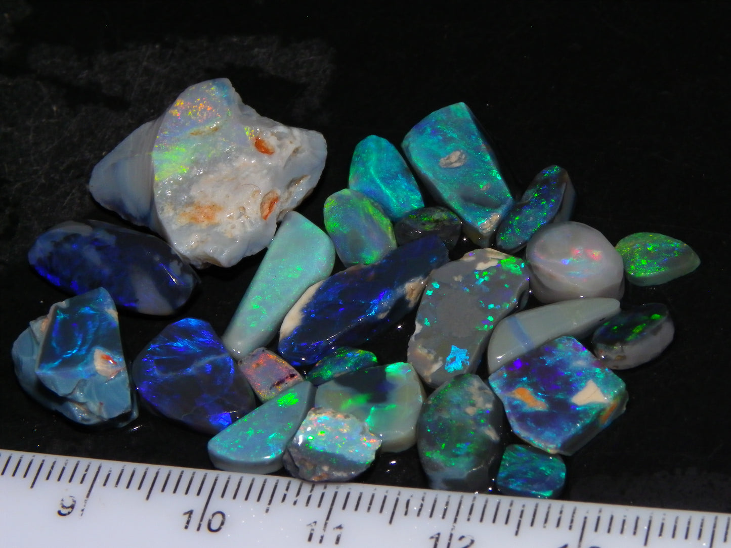 Nice Rubbed/Rough Black Opal Parcel 49.45cts Blue/Green Fires Lightning Ridge Au