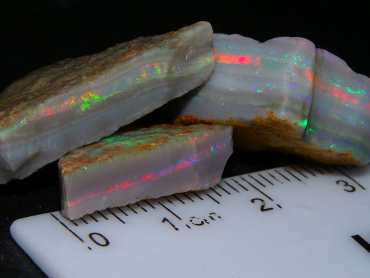 Gem Rough Mintabie Seam Opal Parcel 32.4cts Red/Multicolour Grey Base Australia