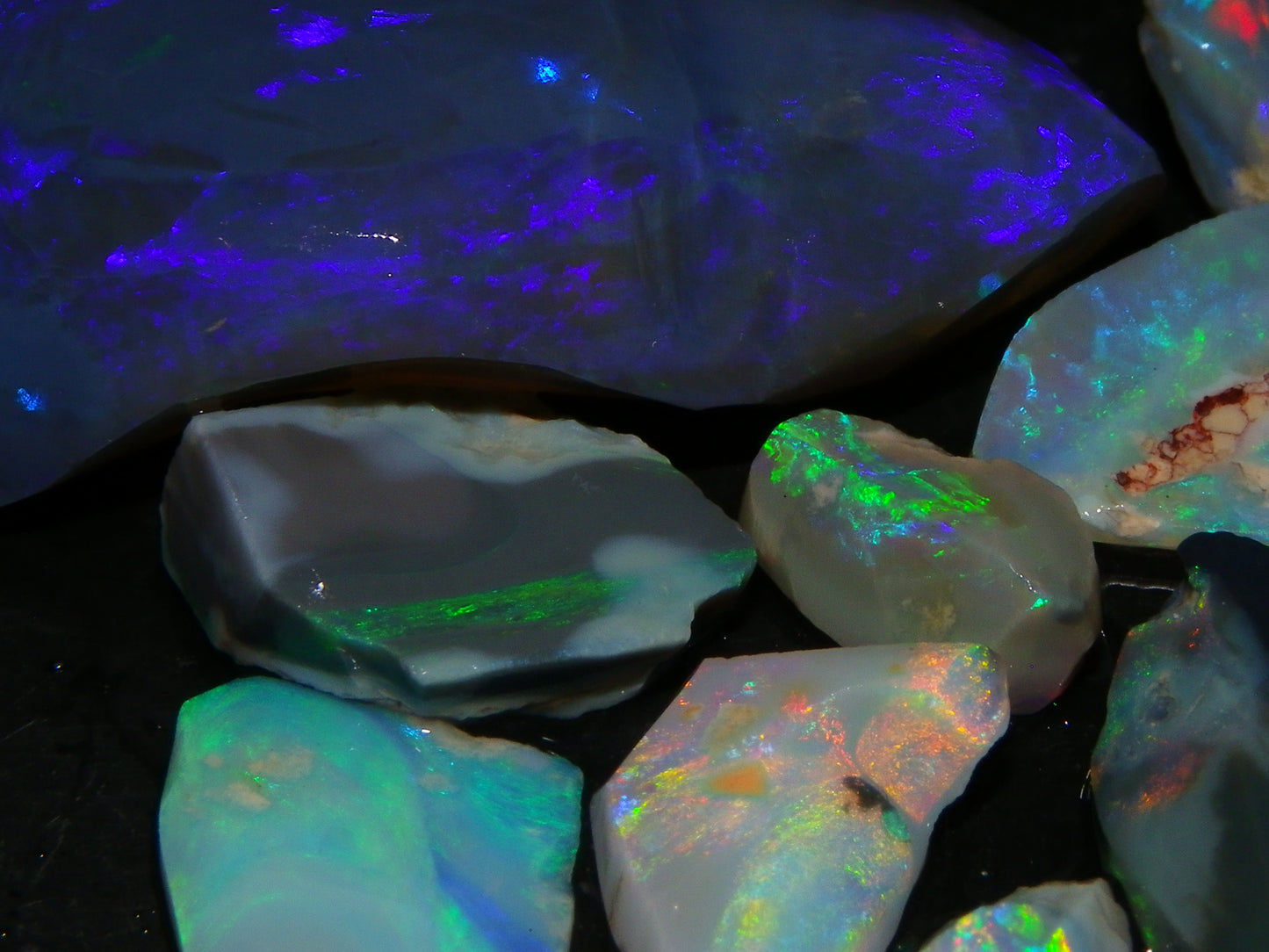 Nice Rubbed/Rough Lightning Ridge Opal Parcel 94cts Mixed Base Multicolour Fires
