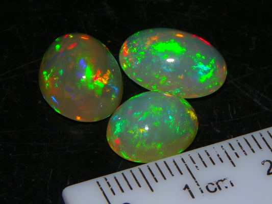 3 Nice Cut/Polished Welo Crystal Opals 8.17cts Multicolour Fires Ethiopia.