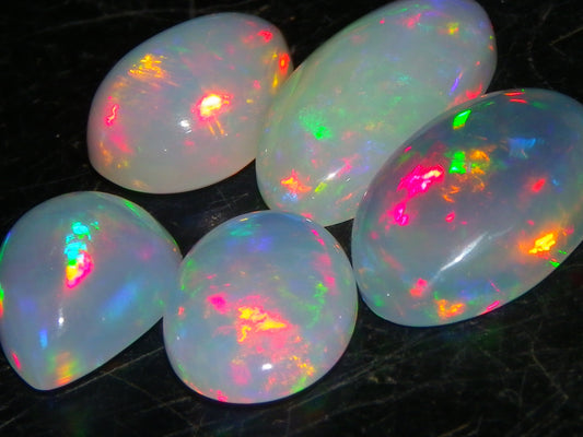 5 Nice Cut/Polished Ethiopia welo Crystal Opals 13.84cts Multicolour Fires