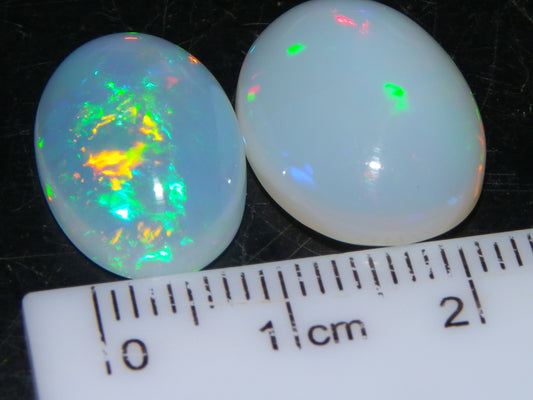 2 Nice Cut/Polished Welo Crystal Opals 14.19cts Blue/Green/Gold Fires Ethiopia