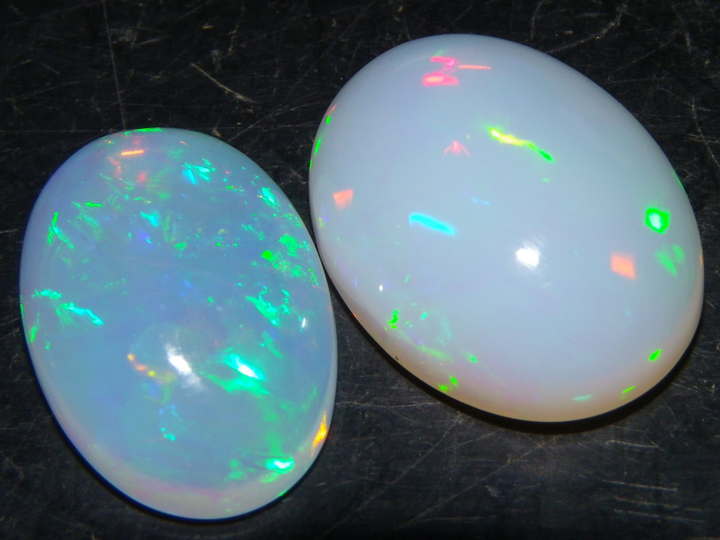 2 Nice Cut/Polished Welo Crystal Opals 14.19cts Blue/Green/Gold Fires Ethiopia