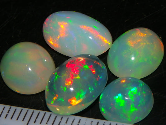 5 Nice Cut/Polished Welo Crystal Opals Cabs 12.56cts Multicolour Fires :)
