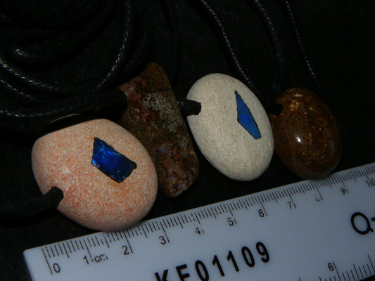 4 Boulder/Matrix Opal/Opal Inlay pendants 221.5cts Total Inc Cords some Fires