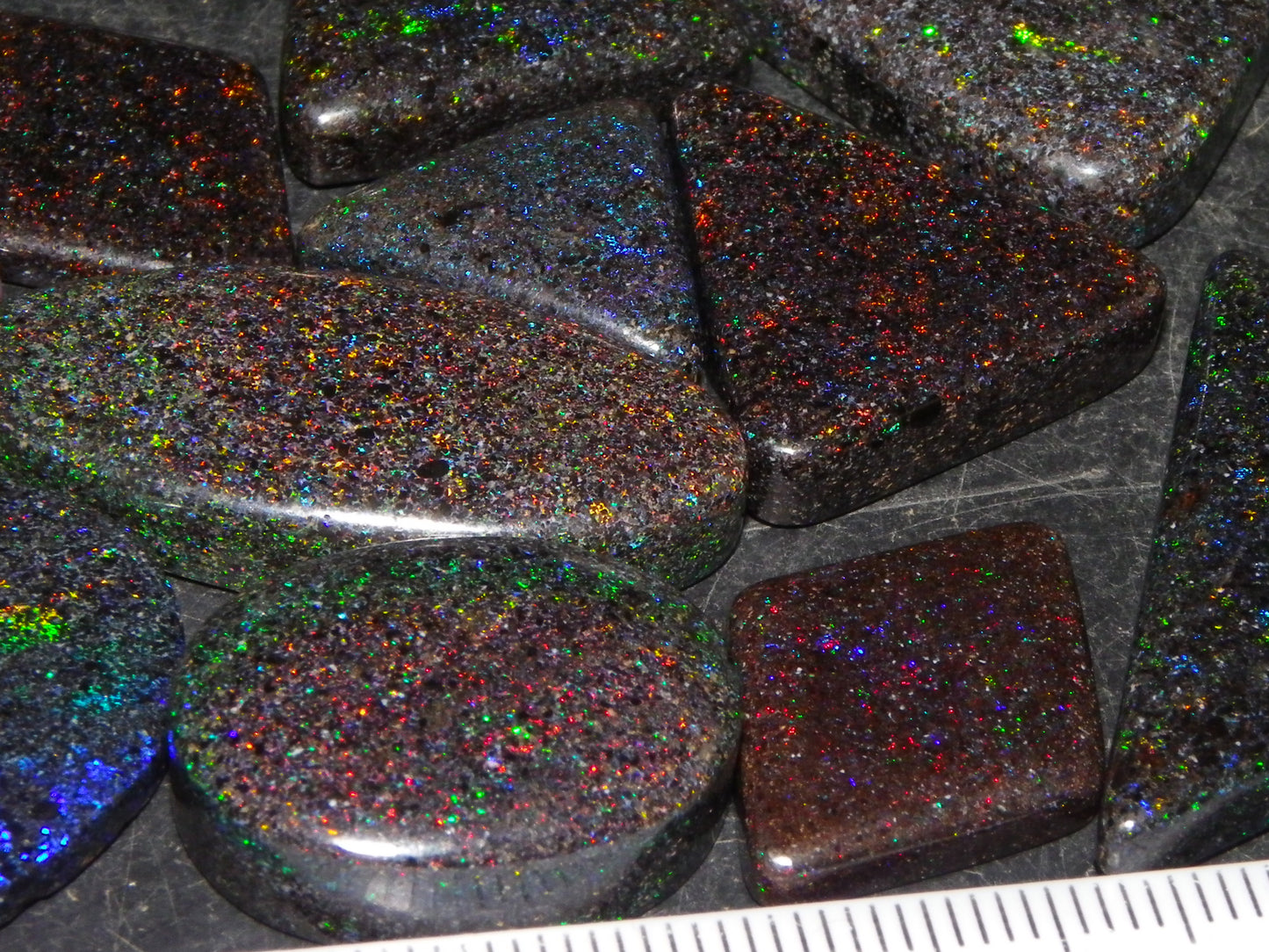13 Nice Cut/Polished /Treated Andamooka Matrix Opals 143cts Red/Green/Blue Fires